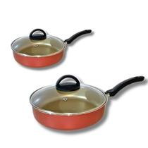 Jogo de Frigideira Alta Funda 18cm E 22cm C/ T Vidro Antiaderente