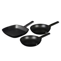 Jogo de Frigideira + Grelhador Antiaderente 3pçs Panelas Turbo Indução Utensílios Cozinha Cooktop Grill Grelha Frituras Berlinger Haus