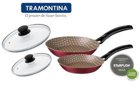 Jogo de Frigideiras 16 e 20cm com Tampa de Vidro Tramontina Antiaderente 20198864 Jogo de Frigideiras 16 e 20cm com Tampa de Vidro Tramontina Antiaderente 20198864