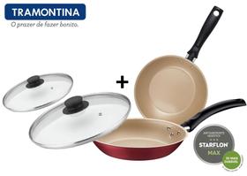 Jogo de Frigideiras 2 Peças Tramontina Com Tampa 16 e 20cm Antiaderente 20198760 Jogo de Frigideiras 2 Peças Tramontina Com Tampa 16 e 20cm Antiaderente 20198760