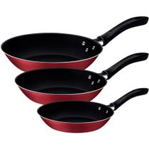Jogo de Frigideiras 3 Peças Tramontina Linz com Revestimento Interno Externo Antiaderente Starflon Max Vermelho