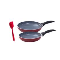 Jogo de frigideiras antiaderente e espátula de silicone vermelho - Oikos Jogo de frigideiras antiaderente e espátula de silicone vermelho - Oikos