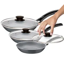 Jogo de Frigideiras com Tampa Tramontina Turim 3pçs Antiaderente - Grafite