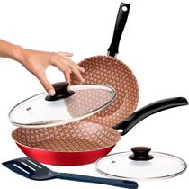 Jogo De Frigideiras Com Tampa Tramontina Turim Antiaderente 20 Cm E 16 Cm Vermelho E Espátula Jogo De Frigideiras Com Tampa Tramontina Turim Antiaderente 20 Cm E 16 Cm Vermelho E Espátula