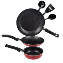 Jogo de Frigideiras e Espátulas 6 Peças Vermelho Nacional Jogo de Frigideiras e Espátulas 6 Peças Vermelho Nacional