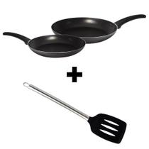 Jogo De Frigideiras Em Alumínio Antiaderente Na Cor Preto Com Espátula Silicone Cabo Inox 03 Pçs Jogo De Frigideiras Em Alumínio Antiaderente Na Cor Preto Com Espátula Silicone Cabo Inox 03 Pçs