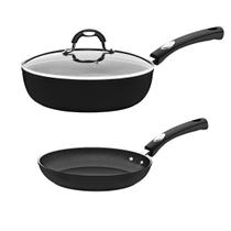 Jogo de Frigideiras Indução Tramontina Monaco 20cm e 24cm com Tampa Antiaderente Starflon Premium Preto Jogo de Frigideiras Indução Tramontina Monaco 20cm e 24cm com Tampa Antiaderente Starflon Premium Preto
