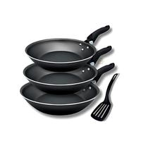 Jogo de Frigideiras Kit 3 Peças Tamanho Diferentes Com Espátula 3 Frigideira Preta Antiaderente Teflon