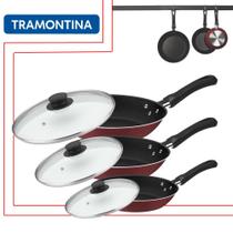 Jogo de Frigideiras Tramontina 3pçs Caribe Revestimento Antiaderente Starflon Max Com Tampa