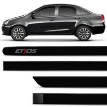 Jogo de Friso Lateral Etios Hatch Sedan 2012 A 2020 Preto Rock com Grafia Tipo Borrachão