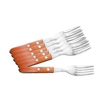 Jogo De Garfo Inox Cabo Madeira 06 Peças Talheres