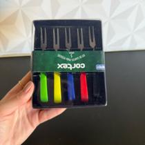 Jogo de garfo para petisco de inox colorido com 5 peças kit garfinhos garfos conjunto