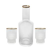 Jogo de Garrafa e Copos de Cristal Wolff Borda Dourada Lines 3 Peças