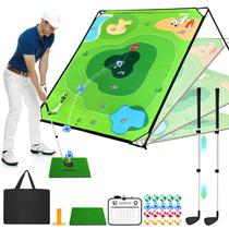 Jogo de Golfe Chipping URUQ Tapete de 178 cm com 2 Tacos Ajustáveis Jogo de Golfe Chipping URUQ Tapete de 178 cm com 2 Tacos Ajustáveis