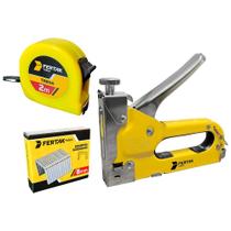 Jogo de Grampeador Manual com Grampo 8 mm e Trena 2m x 13mm Fertak Jogo de Grampeador Manual com Grampo 8 mm e Trena 2m x 13mm Fertak
