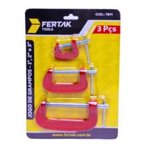 Jogo de Grampos Ferramenta Tipo C com 3 Peças Fixação Corte Montagem Fertak Jogo de Grampos Ferramenta Tipo C com 3 Peças Fixação Corte Montagem Fertak