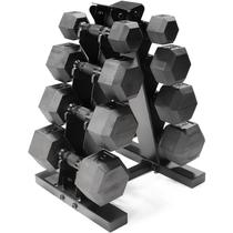 Jogo de Halteres CAP 45 kg Revestidos em Borracha Hexagonais com Suporte Jogo de Halteres CAP 45 kg Revestidos em Borracha Hexagonais com Suporte