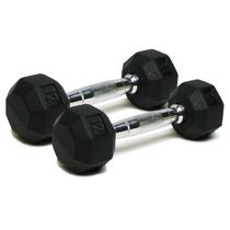 Jogo de Halteres SPRI 12 lb com Revestimento de Borracha e Cabo Cromado Hexagonal