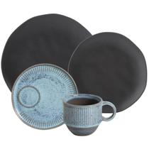Jogo de Jantar 16 Peças Cerâmica Prato Raso Sobremesa Xícara com Pires Porto Brasil Mesa Posta