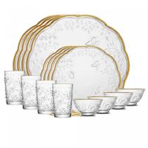 Jogo de Jantar 16 peças New Butterfly Fio de Ouro Cristal Jogo de Jantar 16 peças New Butterfly Fio de Ouro Cristal