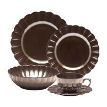 Jogo de Jantar Chá 30 Pçs Porcelana Oxford Flora Anis: Marrom Metalizado Jogo de Jantar Chá 30 Pçs Porcelana Oxford Flora Anis: Marrom Metalizado