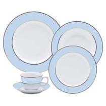 Jogo de Jantar Chá 30 Peças Porcelana Oxford Flamingo Classic Azul: Ouro Jogo de Jantar Chá 30 Peças Porcelana Oxford Flamingo Classic Azul: Ouro