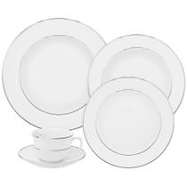 Jogo de Jantar Chá 30 Peças Porcelana Oxford Flamingo Diamond: Prata Jogo de Jantar Chá 30 Peças Porcelana Oxford Flamingo Diamond: Prata