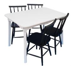 Jogo de Jantar Colonial Brisa Mesa 110X80 cm Branca + 04 Cadeiras Preta Rustico