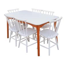 Jogo de Jantar Colonial Brisa Mesa 137X80 cm + 06 Cadeiras Branca ( TAMPO BRANCO ) BASE MEL Jogo de Jantar Colonial Brisa Mesa 137X80 cm + 06 Cadeiras Branca ( TAMPO BRANCO ) BASE MEL