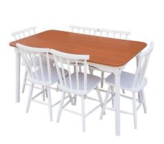 Jogo de Jantar Colonial Brisa Mesa 137X80 cm + 06 Cadeiras Branca ( TAMPO MEL ) BASE BRANCA