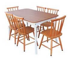 Jogo de Jantar Colonial Brisa Mesa 137X80 cm + 06 Cadeiras Mel ( TAMPO MEL ) BASE BRANCA