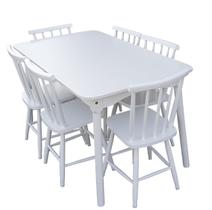Jogo de Jantar Colonial Brisa Mesa 137X80 cm Branca + 06 Cadeiras Brancas