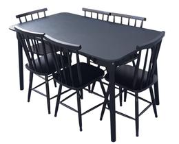 Jogo de Jantar Colonial Brisa Mesa 137X80 cm Preta + 06 Cadeiras Pretas