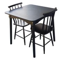 Jogo de Jantar Colonial Brisa Mesa 80x80cm Preto + 02 Cadeiras Pretas - Rustico Linda (QUADRADA)