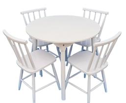 Jogo de Jantar Colonial Brisa Mesa 90 cm + 04 Cadeiras Branco Rustico - Madeira