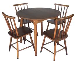 Jogo de Jantar Colonial Brisa Mesa 90 cm + 04 Cadeiras Imbuia Rustico - Madeira