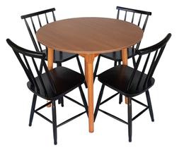 Jogo de Jantar Colonial Brisa Mesa 90 cm Mel + 04 Cadeiras Preta Rustico