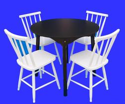 Jogo de Jantar Colonial Brisa Mesa 90 cm Preta + 04 Cadeiras Brancas Rustico Jogo de Jantar Colonial Brisa Mesa 90 cm Preta + 04 Cadeiras Brancas Rustico