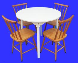 Jogo de Jantar Colonial Brisa Mesa Branca 90 cm + 04 Cadeiras Mel Rustico Jogo de Jantar Colonial Brisa Mesa Branca 90 cm + 04 Cadeiras Mel Rustico