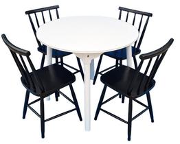 Jogo de Jantar Colonial Brisa Mesa Branca 90 cm + 04 Cadeiras Preta Rustico