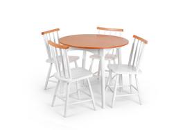 Jogo De Jantar Colonial Clássico Mesa 4 Cadeiras Redondo Branco/Mel - TreeArbor