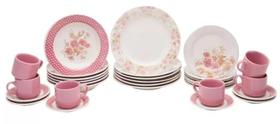 Jogo de Jantar e Cha 30 PC em Ceramica Alto Brilho Rosa Briett