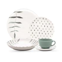Jogo de Jantar e Chá Oxford Flat Samambaia Off White e Verde 30 Peças Jogo de Jantar e Chá Oxford Flat Samambaia Off White e Verde 30 Peças