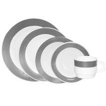 Jogo de jantar em opaline branco com bordas estampadas Lisboa 20 peças Jogo de jantar em opaline branco com bordas estampadas Lisboa 20 peças