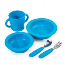 Jogo de Jantar Infantil em Silicone Azul 5 Peças Moda do Chef