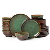 Jogo de jantar Pokini 24 peças em stoneware marrom e verde Jogo de jantar Pokini 24 peças em stoneware marrom e verde