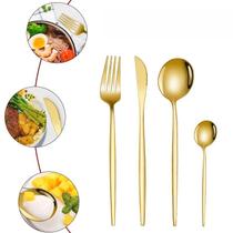 Jogo De Jantar Talheres 24 Peças Aço Inox Ouro