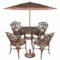 Jogo de Jardim com Mesa e 4 Cadeiras Viena Malbec em Alumínio com Guarda Sol e Base