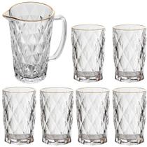 Jogo De Jarra 1 L E 6 Copos 350ml Borda Dourada Diamond Ke Home