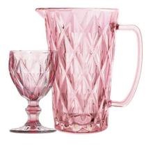 Jogo De Jarra 1 L E 6 Taças 260ml Rosa Diamond Ke Home